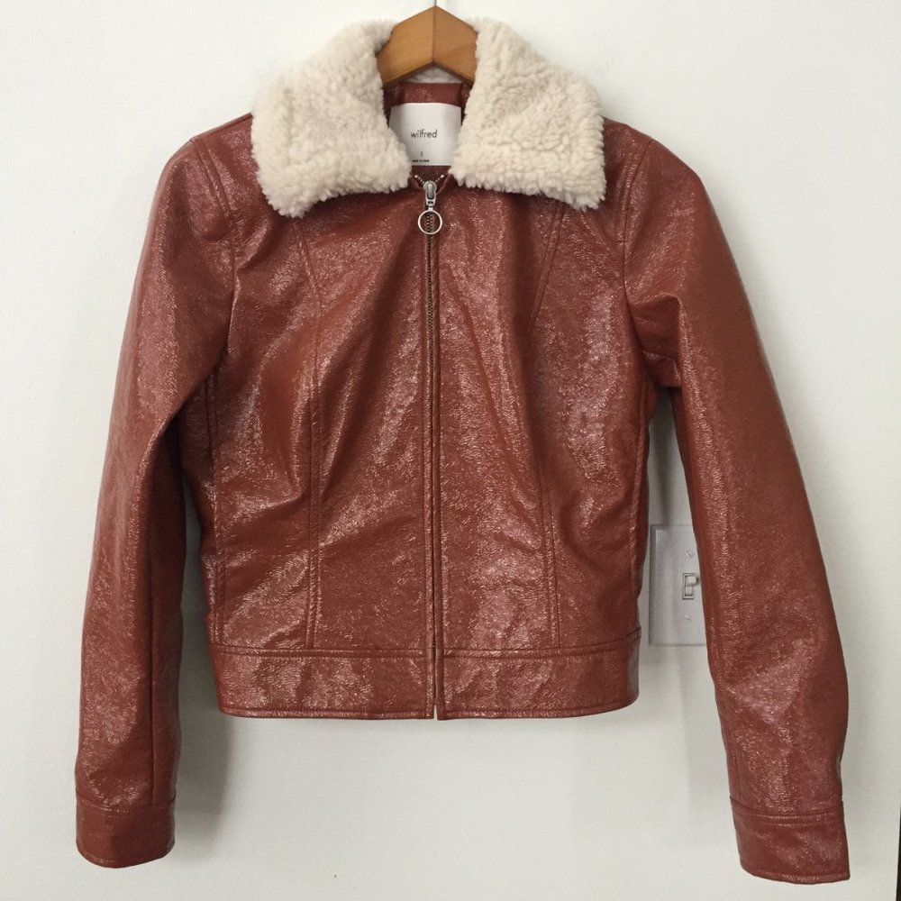 Aritzia Wilfred Tempest Cropped Vinyl Jacket Brown - Picture 7 of 14